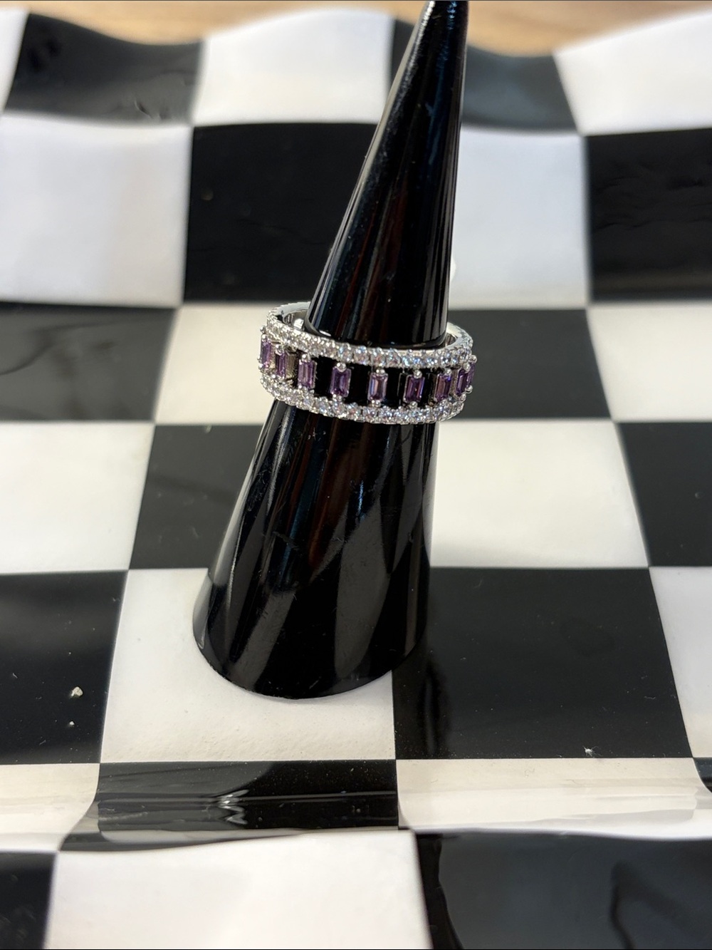 Bomb party ring - size 6 - rhodium plating - amethyst cz